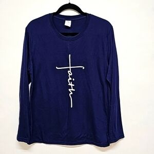 Ladies Long Sleeve FAITH Tee, Navy Blue and White New w out tag